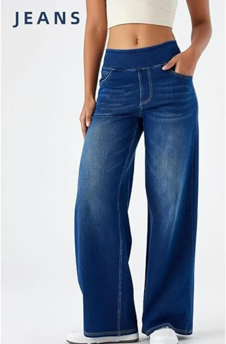Grevela Pull up Jeans, High-Waisted Multi-Pocket Stretch high-Rise Wide-Leg Casual Jean