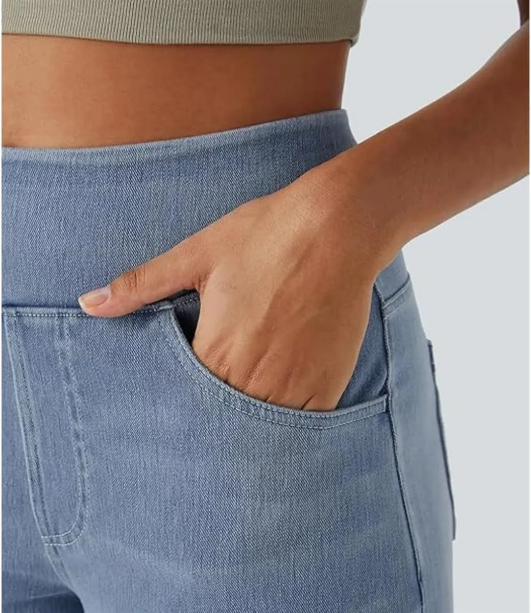 Grevela Pull up Jeans, High-Waisted Multi-Pocket Stretch high-Rise Wide-Leg Casual Jean