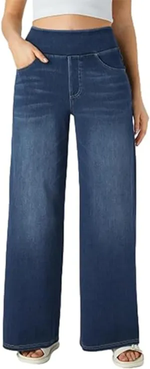 Grevela Pull up Jeans, High-Waisted Multi-Pocket Stretch high-Rise Wide-Leg Casual Jean
