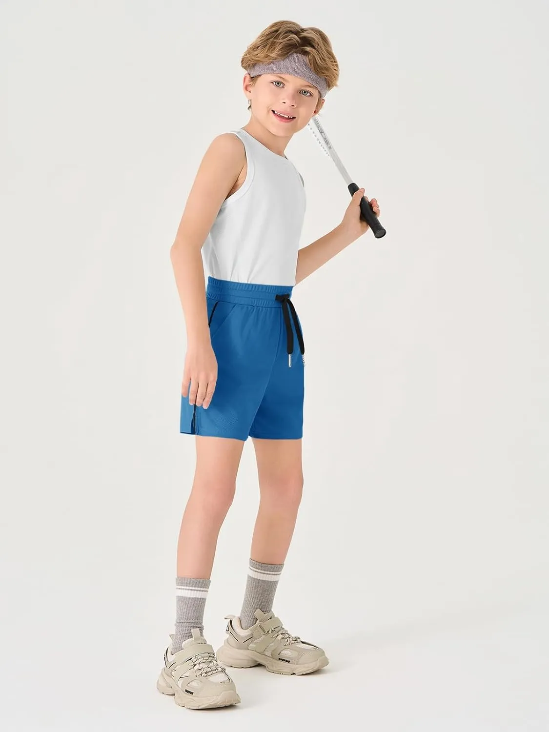 Haloumoning Boys Mesh Athletic Shorts Kids Quick Dry Side Slit Basketball Gym Shorts with Pockets 5-14 Years
