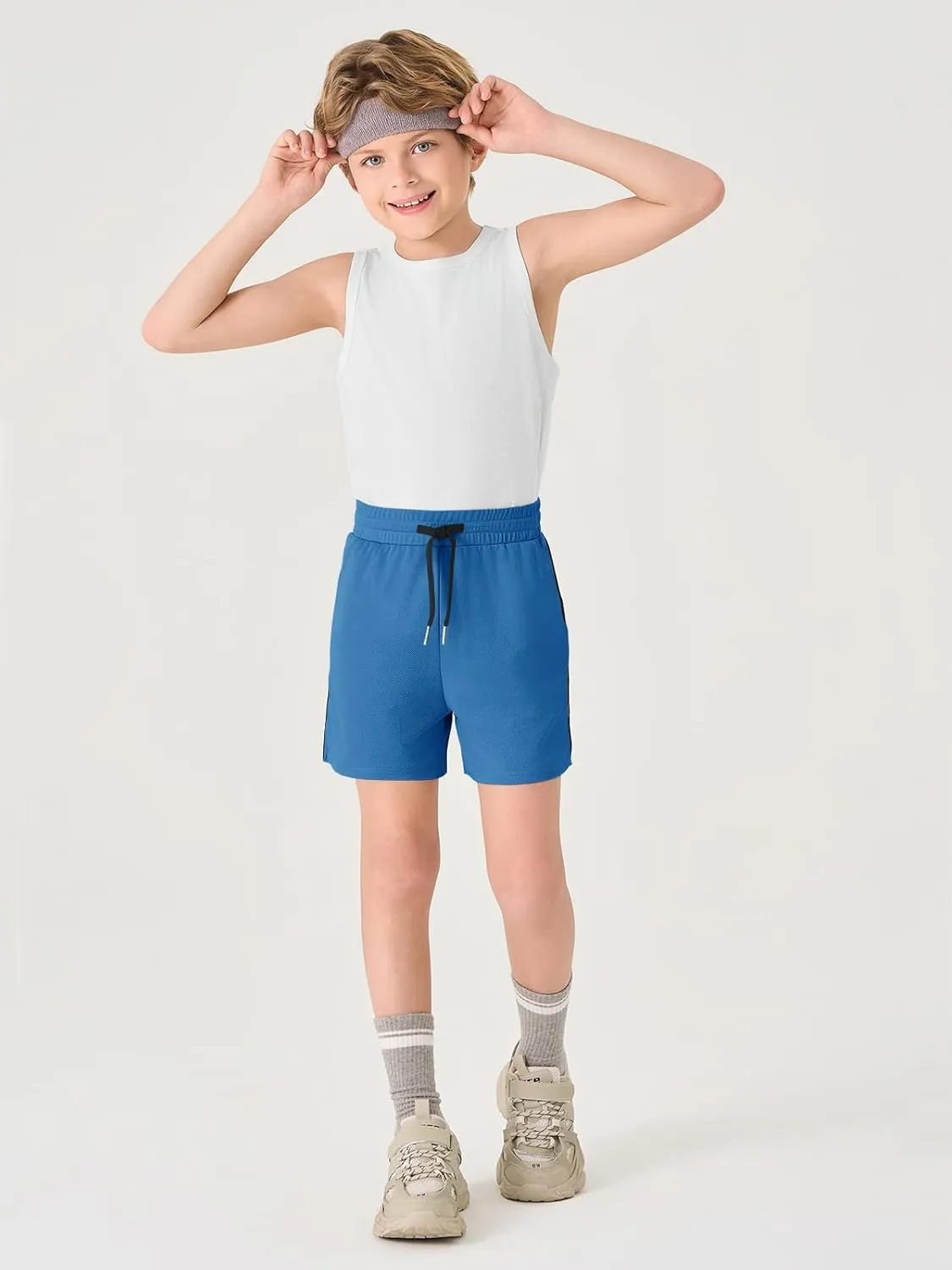 Haloumoning Boys Mesh Athletic Shorts Kids Quick Dry Side Slit Basketball Gym Shorts with Pockets 5-14 Years