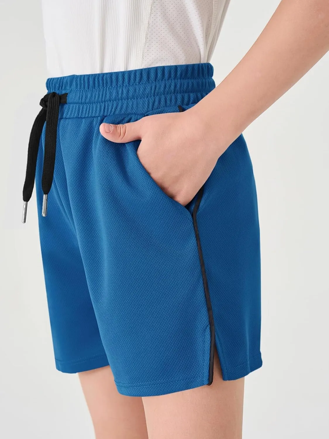 Haloumoning Boys Mesh Athletic Shorts Kids Quick Dry Side Slit Basketball Gym Shorts with Pockets 5-14 Years