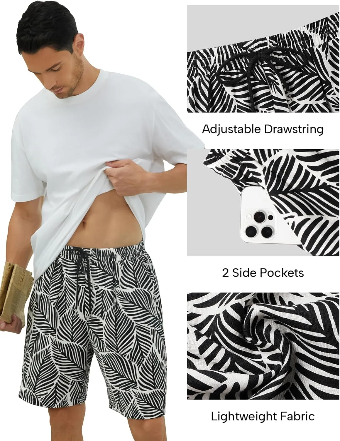 Hardaddy Men's Hawaiian Beach Shorts Lightweight Elastic Waist Lounge Pants for Travel & Sleep