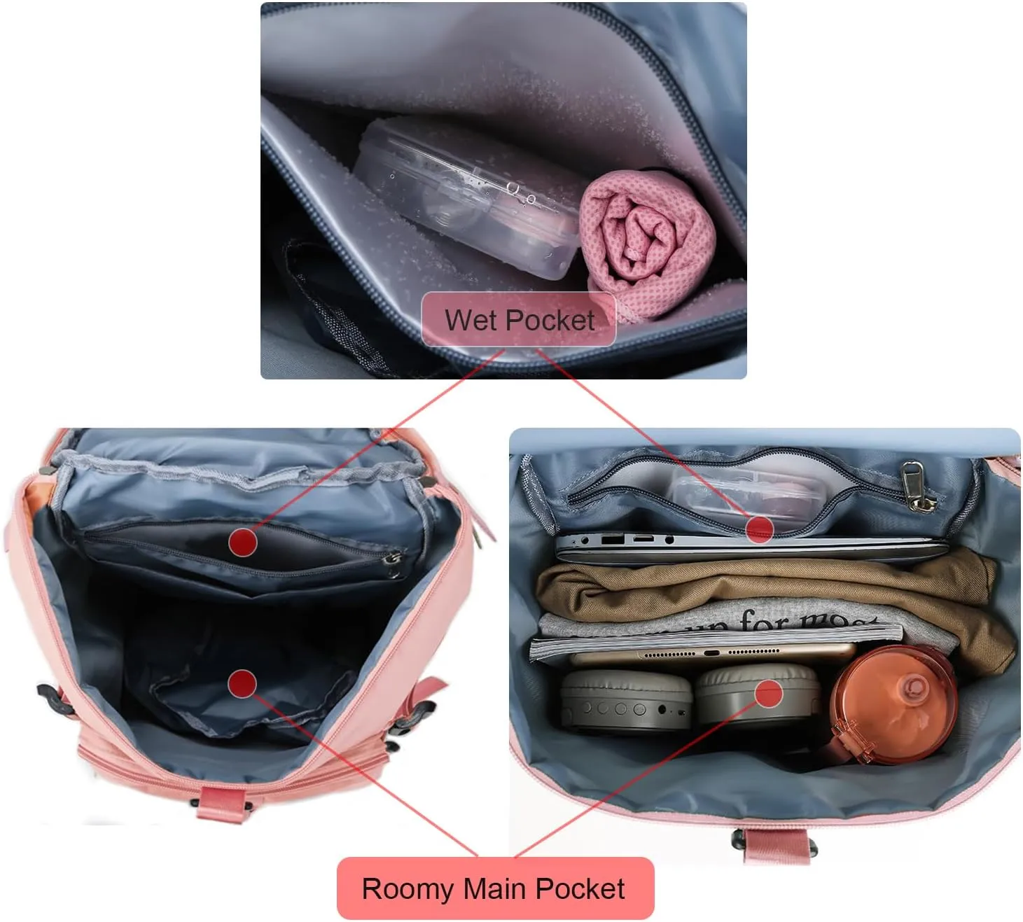 HATAMOTO Weekender Duffel Sport Gym Bag Overnight Travel duffle Bags with Shoe Compartment Wet Pocket, D2-Pink