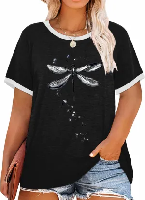HDLTE Plus Size Tshirts for Women  Oversized Graphic Tees Short Sleeve Crewneck Cute Casual Tops Loose Summer Outfit 2025