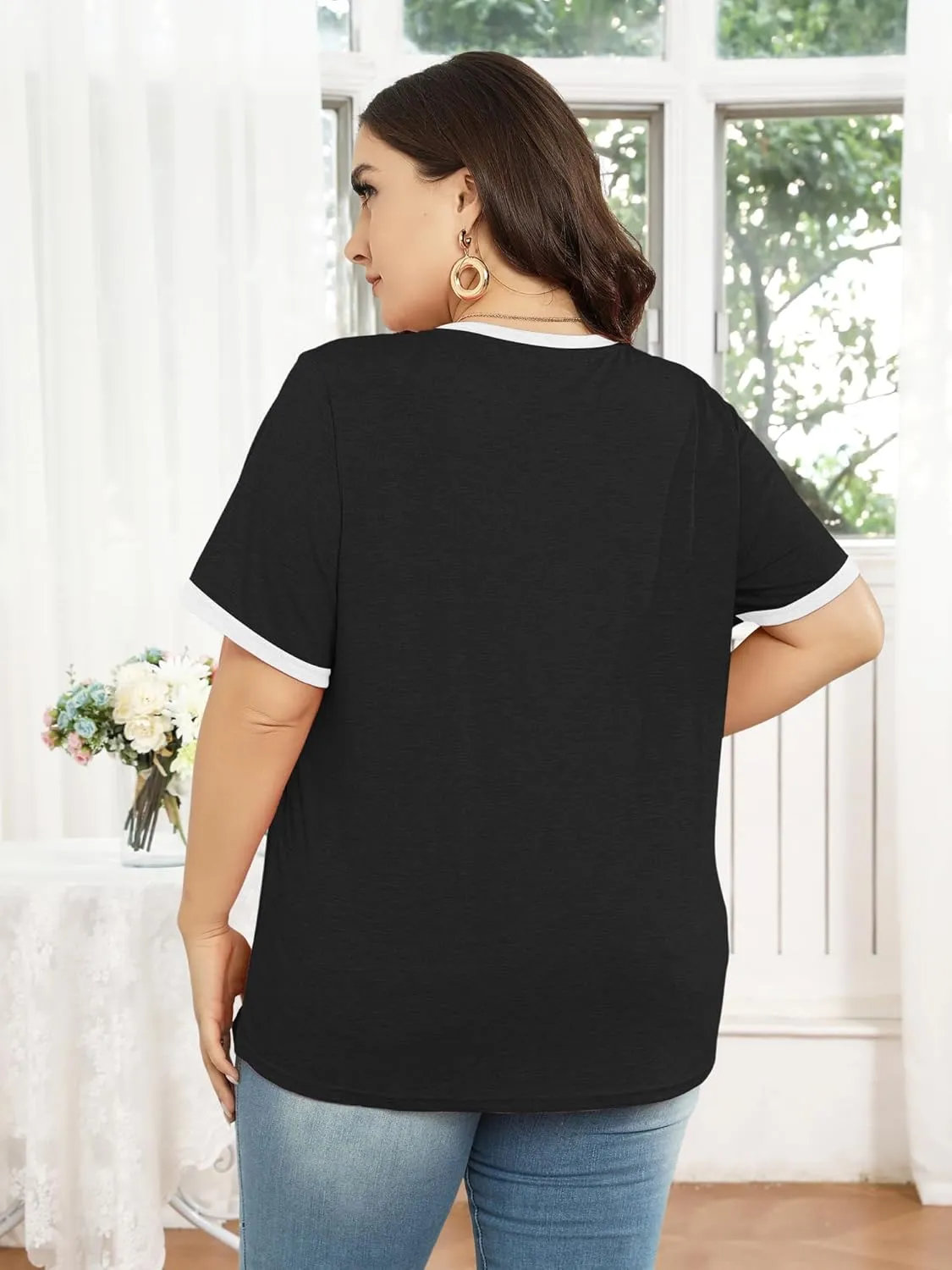 HDLTE Plus Size Tshirts for Women  Oversized Graphic Tees Short Sleeve Crewneck Cute Casual Tops Loose Summer Outfit 2025