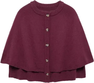 HOULENGS Women's Round Neck Knitted Shawl Cardigan Sweater Half Sleeve Button Cropped Cape Sweater Coat