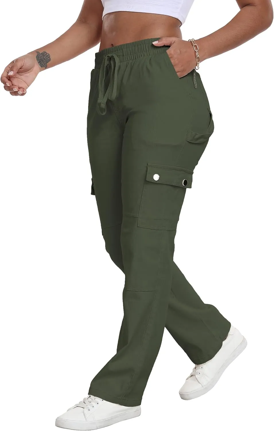 HVEPUO Womens Pants Casual Straight Leg Cargo Pants High Waisted Jeans for Women with Pockets