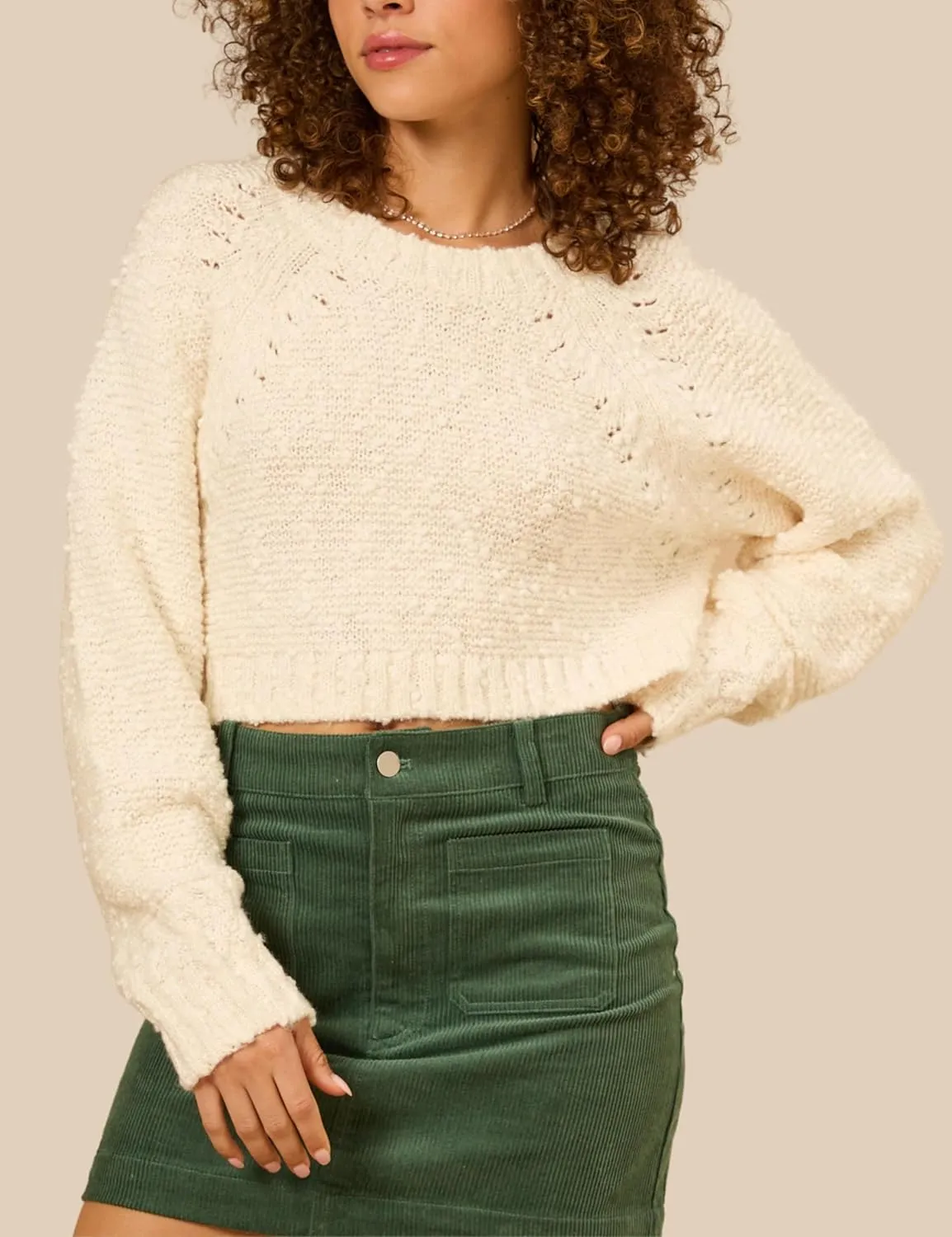InterNos Women's Open Tie Back Pullover Sweater Popcorn Crew Neck Backless Bow Tie Knitted Crop Tops