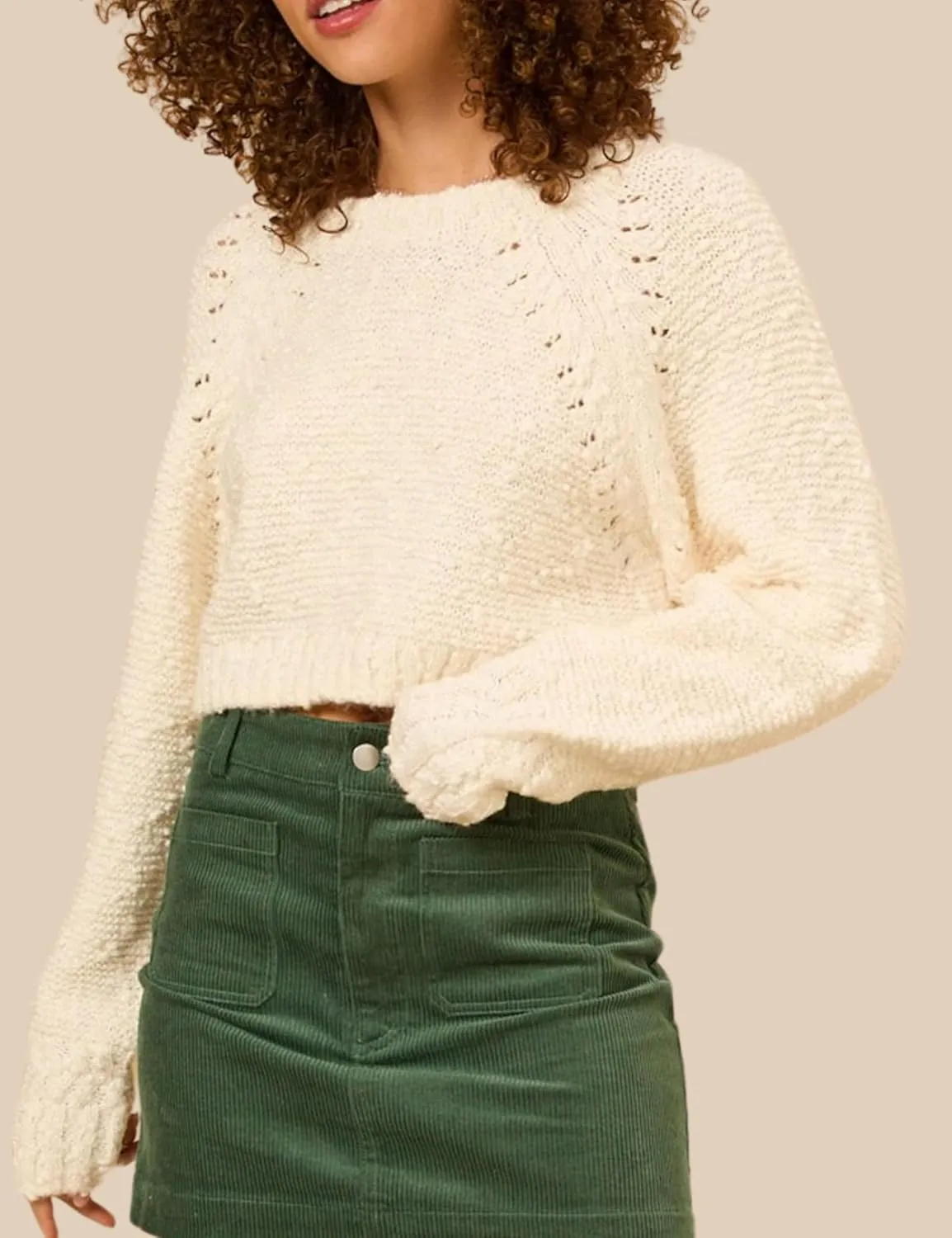 InterNos Women's Open Tie Back Pullover Sweater Popcorn Crew Neck Backless Bow Tie Knitted Crop Tops