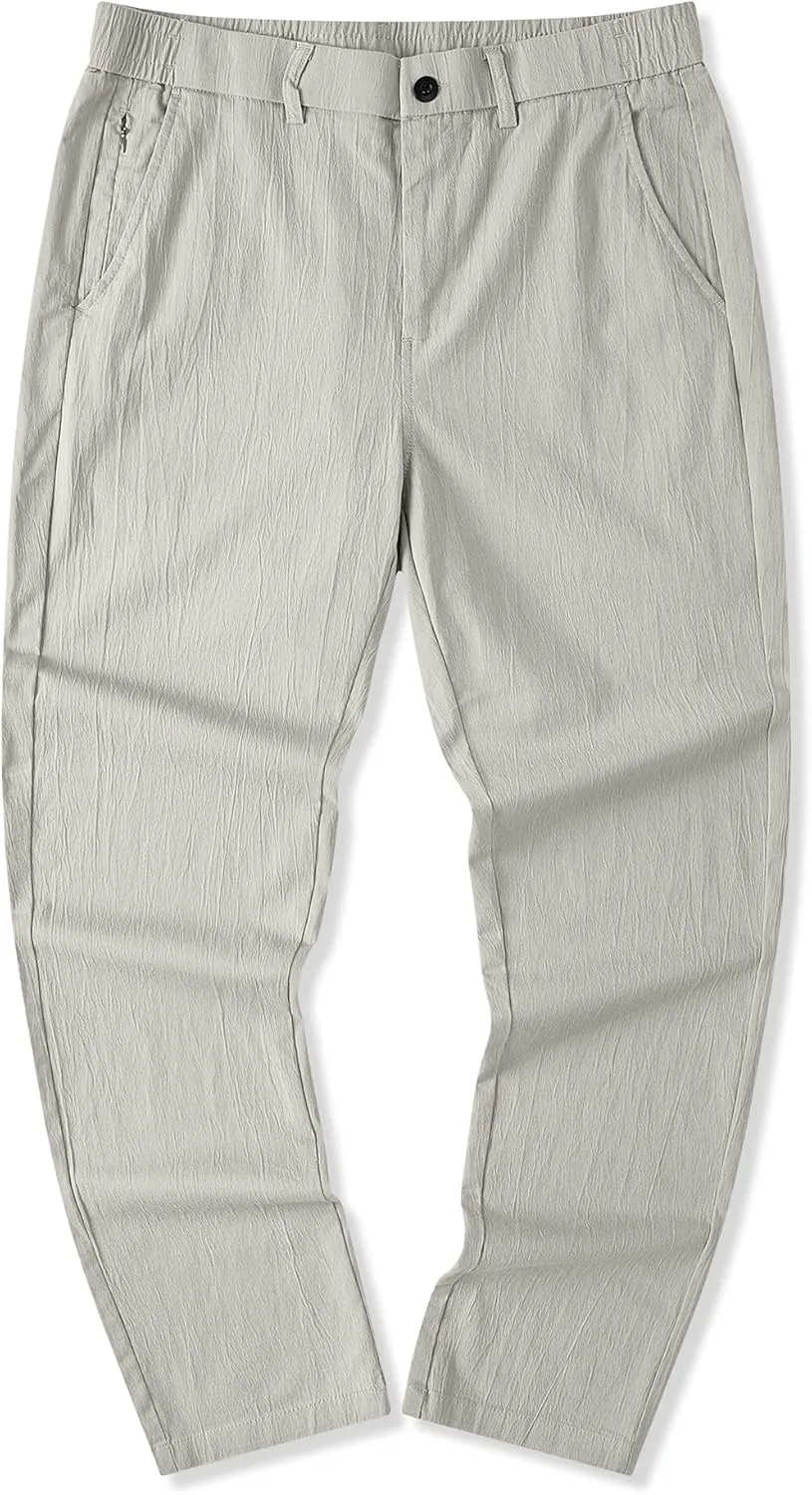 JMIERR Men's Casual Chino Pants Stretch Washed Crinkle 4 Way Textured Pants with Zipper Pockets and Elastic Waistband