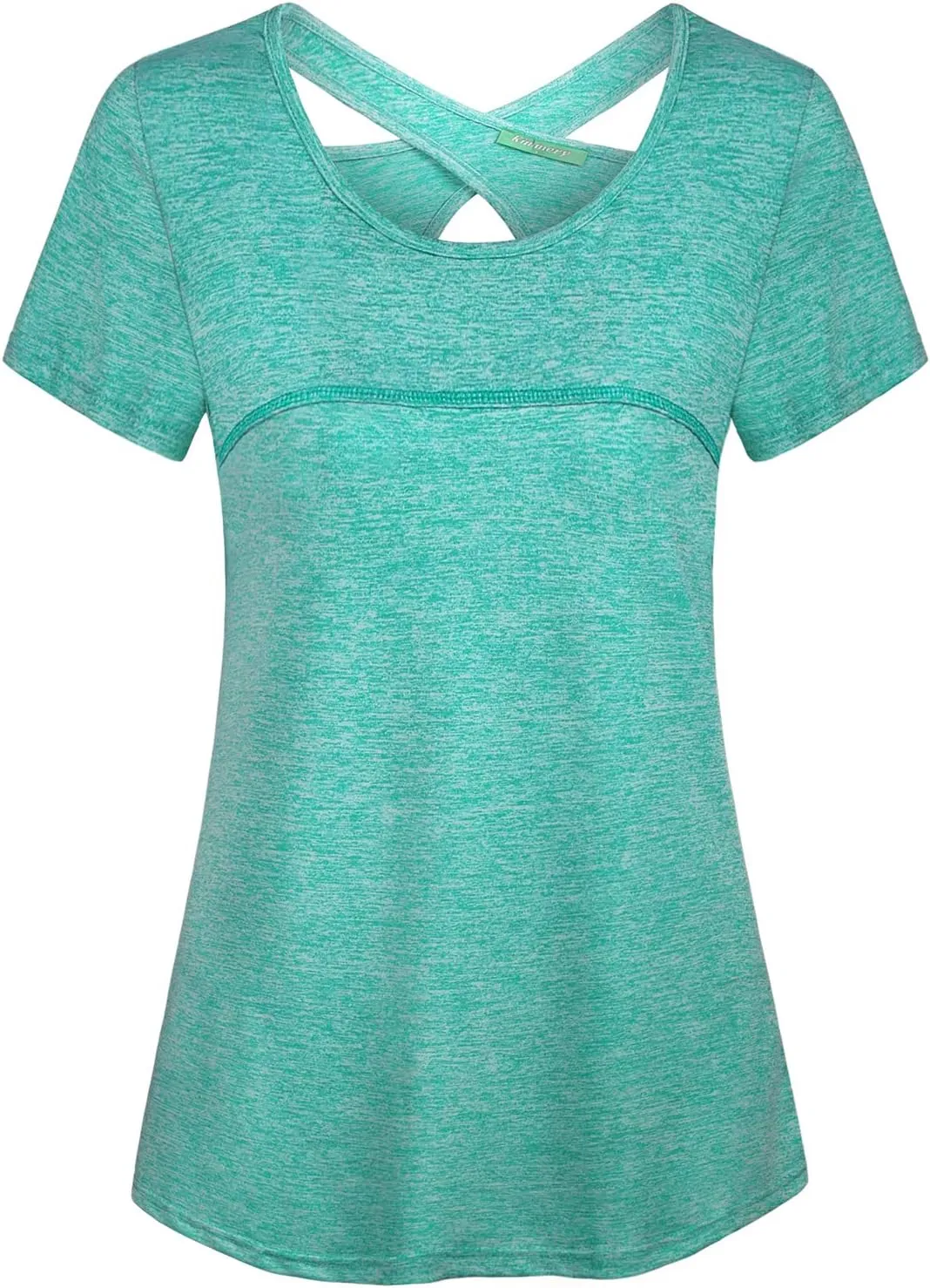 Kimmery Woman Short Sleeve Round Neck Criss Cross Back Yoga Shirt