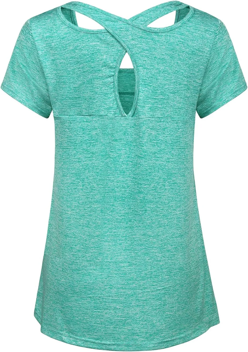 Kimmery Woman Short Sleeve Round Neck Criss Cross Back Yoga Shirt