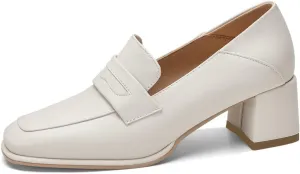 KISSASA Womens Chunky Heeled Loafers Square Toe Block Heel Pumps Slip On Business Shoes