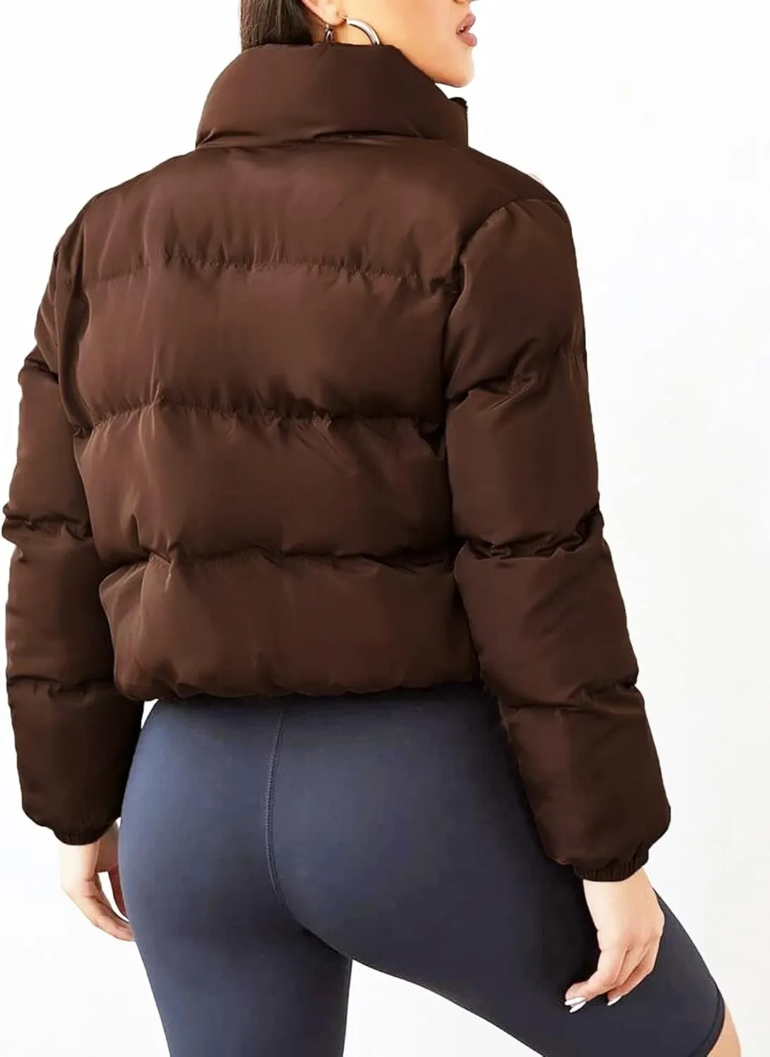 Kissonic Womens Cropped Puffer Jacket, Winter Puffer Jacket Packable Long Sleeve Zip Short Warm Down Coat with Drawstring