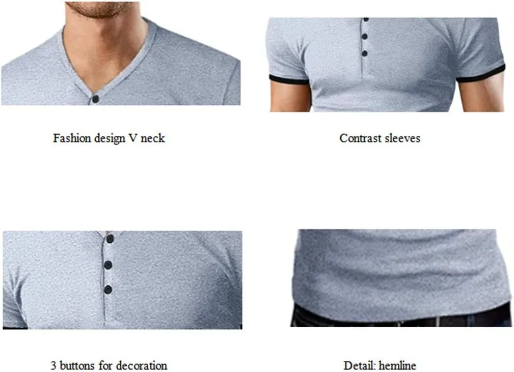 KUYIGO Men's Henley Shirts Short Long Sleeve Casual Summer Slim Fit Cotton Shirt