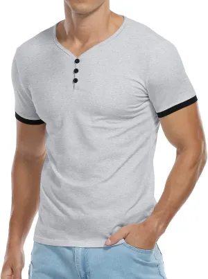 KUYIGO Men's Henley Shirts Short Long Sleeve Casual Summer Slim Fit Cotton Shirt