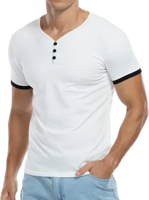 KUYIGO Men's Henley Shirts Short Long Sleeve Casual Summer Slim Fit Cotton Shirt
