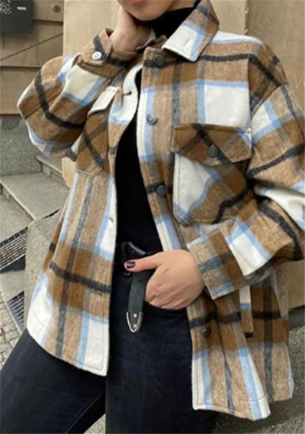 Ladies Loose Fit Tee Blouse With Chest Pockets Dressy Classic-Fit Blouse Top Soft Button Down Jacket Coats