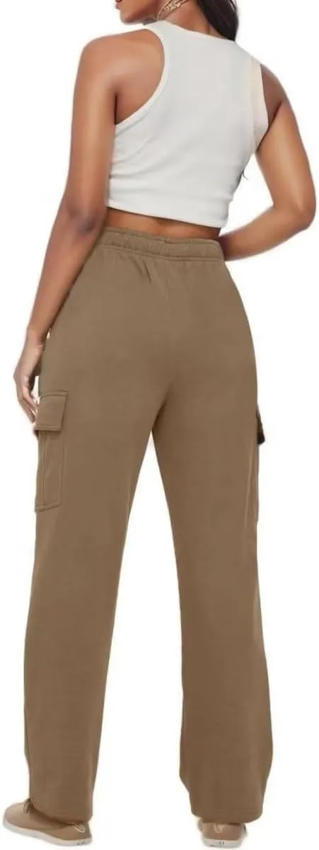 Ladies Sweat Pants Cargo Joggers Oversized Straight Leg Pant Tall High Waist Lounge Pants Loose Trousers with Pockets