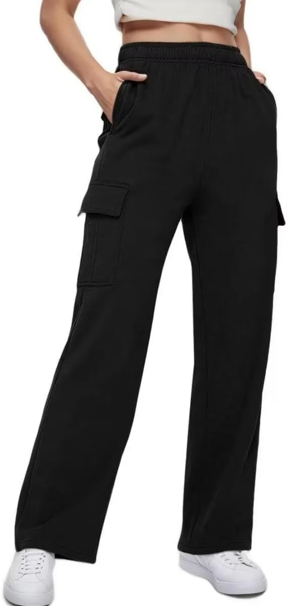 Ladies Sweat Pants Cargo Joggers Oversized Straight Leg Pant Tall High Waist Lounge Pants Loose Trousers with Pockets