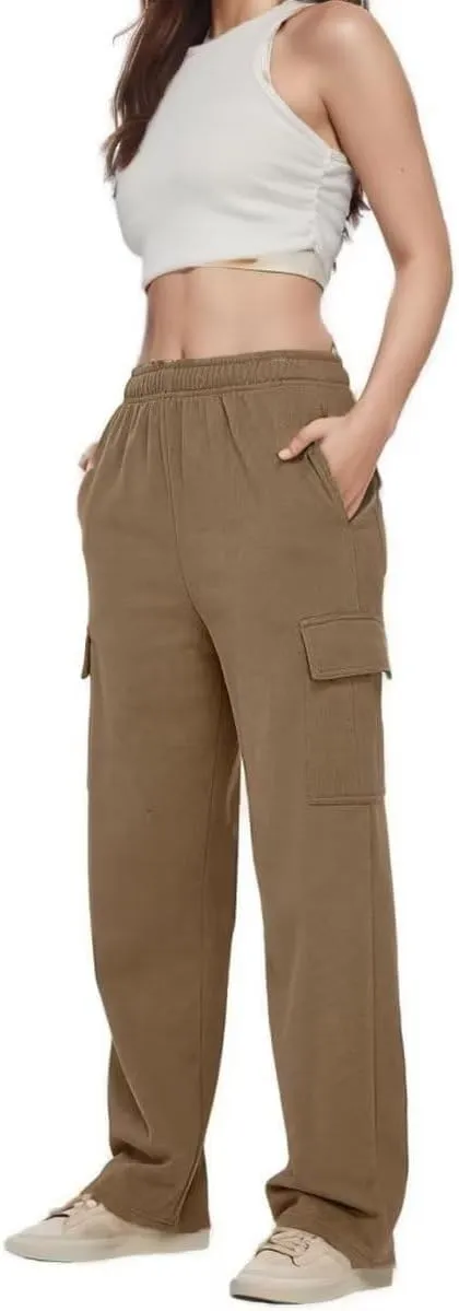 Ladies Sweat Pants Cargo Joggers Oversized Straight Leg Pant Tall High Waist Lounge Pants Loose Trousers with Pockets
