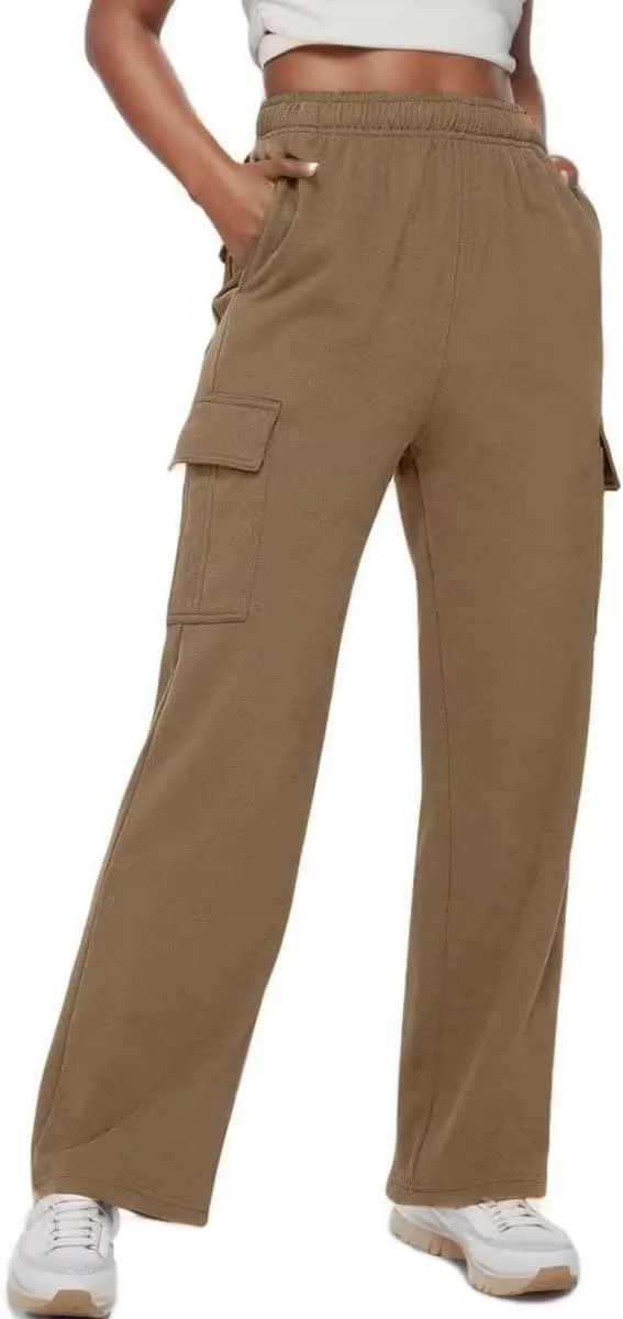 Ladies Sweat Pants Cargo Joggers Oversized Straight Leg Pant Tall High Waist Lounge Pants Loose Trousers with Pockets