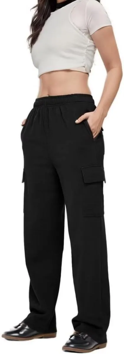 Ladies Sweat Pants Cargo Joggers Oversized Straight Leg Pant Tall High Waist Lounge Pants Loose Trousers with Pockets