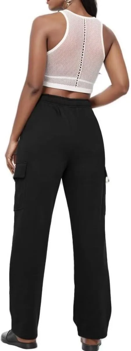 Ladies Sweat Pants Cargo Joggers Oversized Straight Leg Pant Tall High Waist Lounge Pants Loose Trousers with Pockets