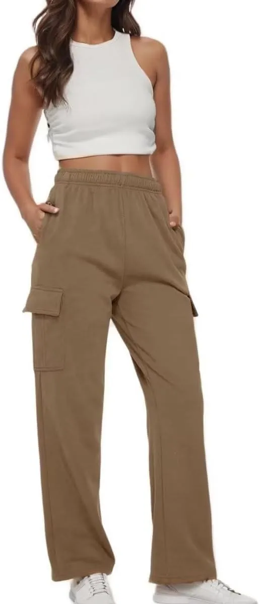 Ladies Sweat Pants Cargo Joggers Oversized Straight Leg Pant Tall High Waist Lounge Pants Loose Trousers with Pockets