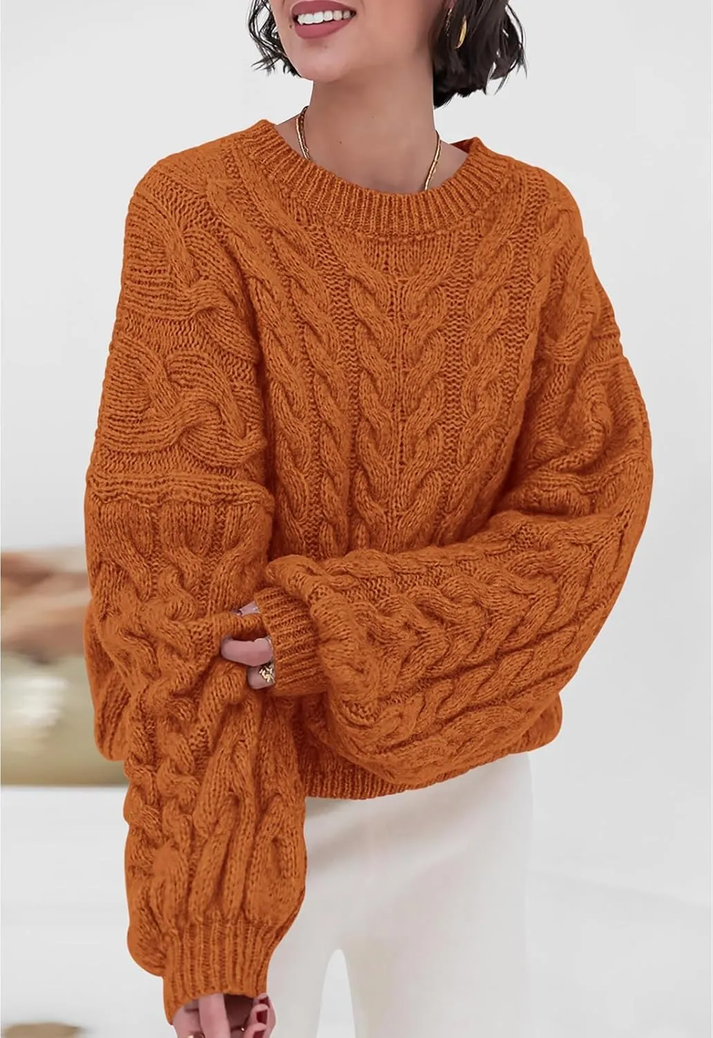 LAVASEON Womens Oversized Cable Knit Sweaters Crewneck Long Sleeve Casual Chunky Pullover Sweater Loose Outfits