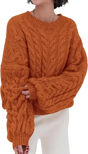 LAVASEON Womens Oversized Cable Knit Sweaters Crewneck Long Sleeve Casual Chunky Pullover Sweater Loose Outfits