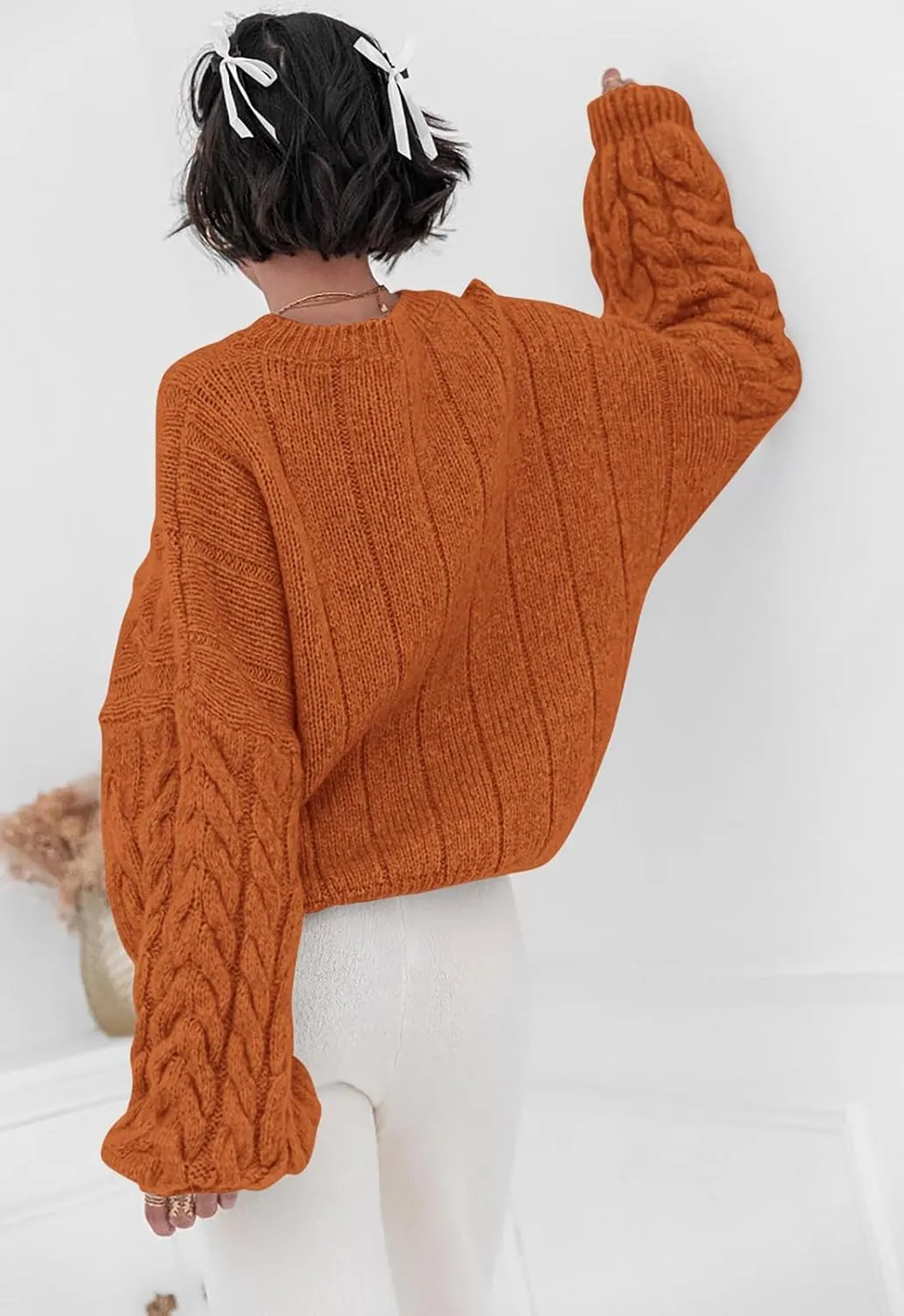 LAVASEON Womens Oversized Cable Knit Sweaters Crewneck Long Sleeve Casual Chunky Pullover Sweater Loose Outfits