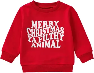 Lesimsam Toddler Baby Boy Girl Christmas Outfit Crewneck Sweatshirt Pullover Tops Cotton Long Sleeve T-Shirt Top Blouse
