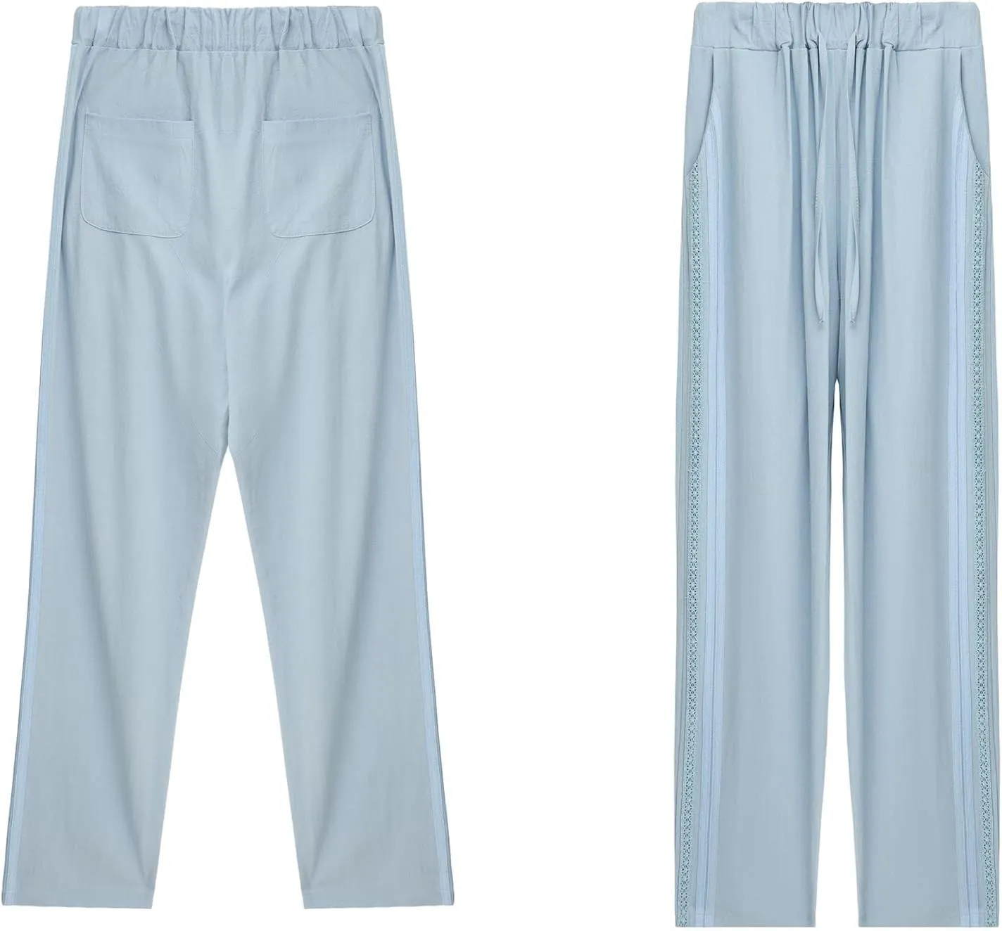 Linen Pants for Women Wide Leg High Waisted Drawstring Trousers Summer Casual Loose Trendy Beach Pants with Pockets