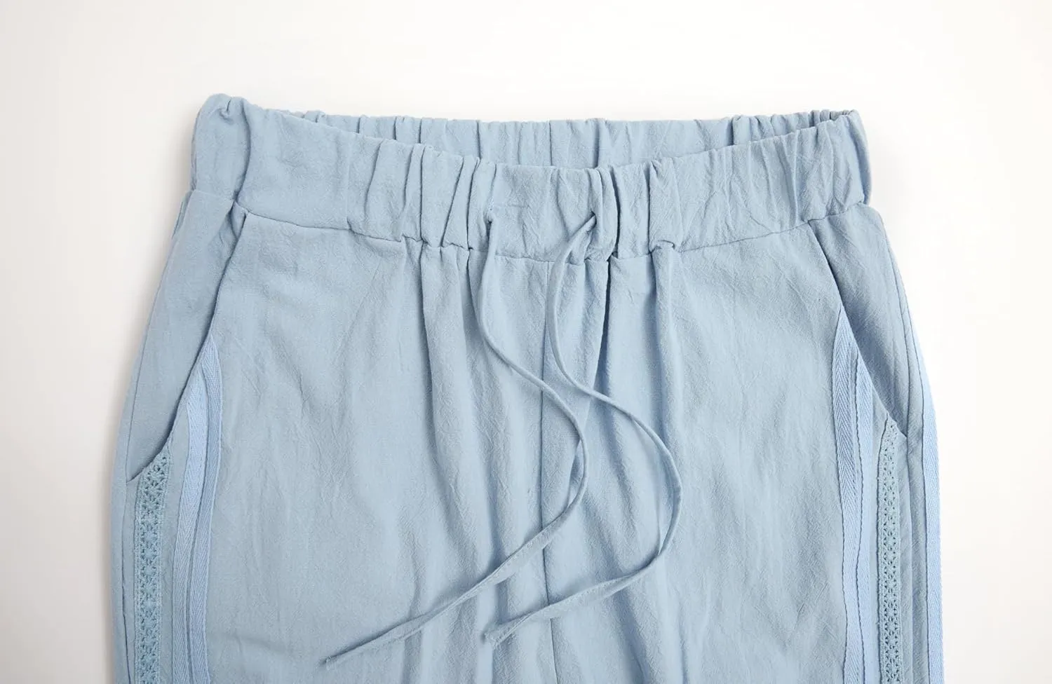 Linen Pants for Women Wide Leg High Waisted Drawstring Trousers Summer Casual Loose Trendy Beach Pants with Pockets