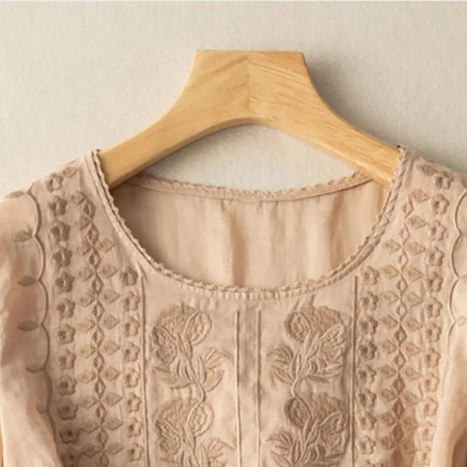 Linen Shirts for Women 2025 Summer Trendy Retro Embroidered 3/4 Sleeve Loose Dressy Casual Tops Boho Cute Blouses