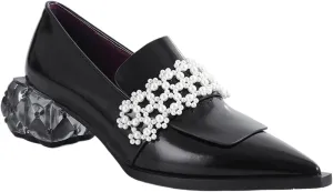 Loafers for Women Elegant Real Leather Loafers for Women Pointy Toe Pumps with Pearl Crystal Heels Mid Heel Autumn Footwear