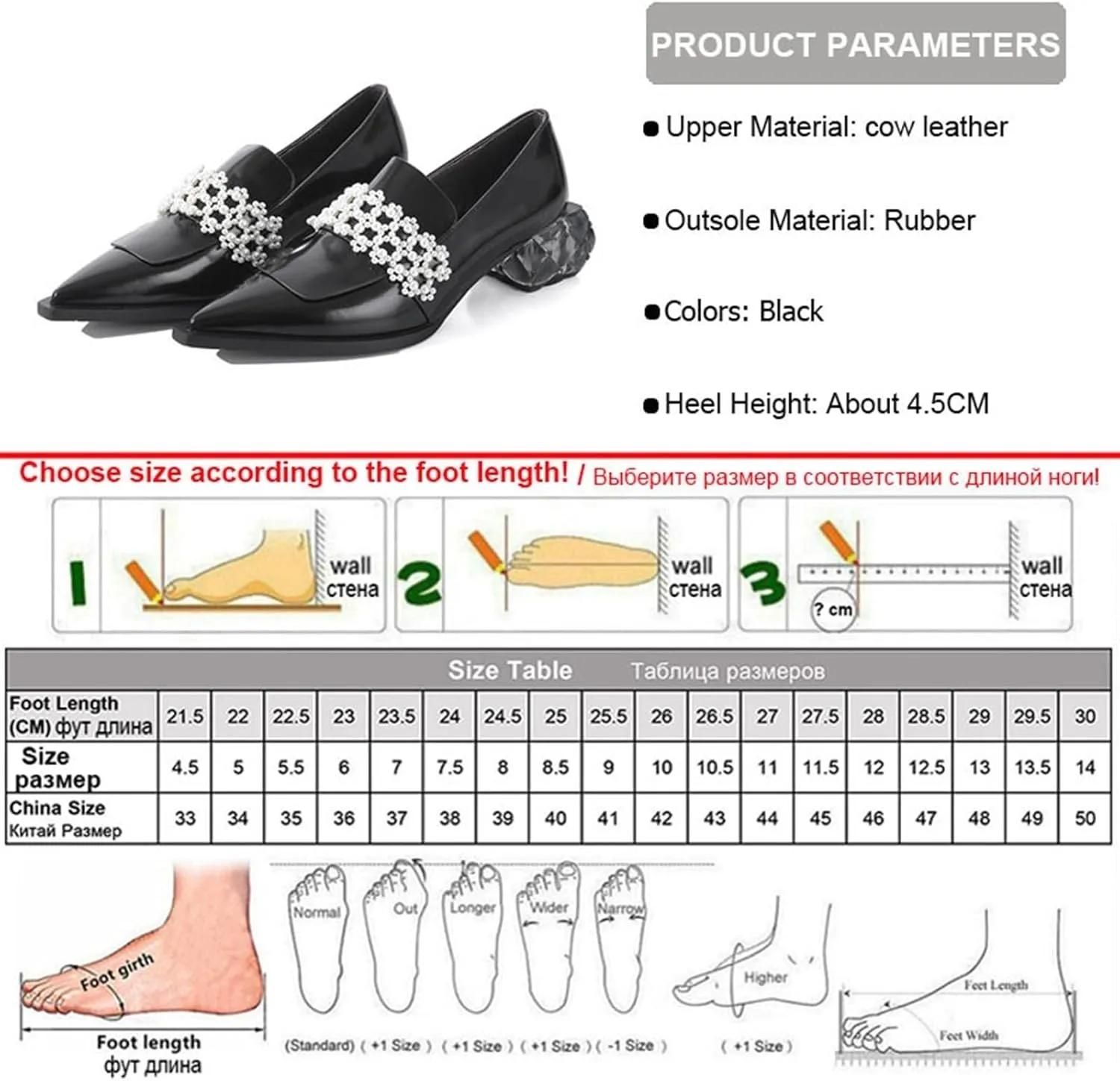 Loafers for Women Elegant Real Leather Loafers for Women Pointy Toe Pumps with Pearl Crystal Heels Mid Heel Autumn Footwear