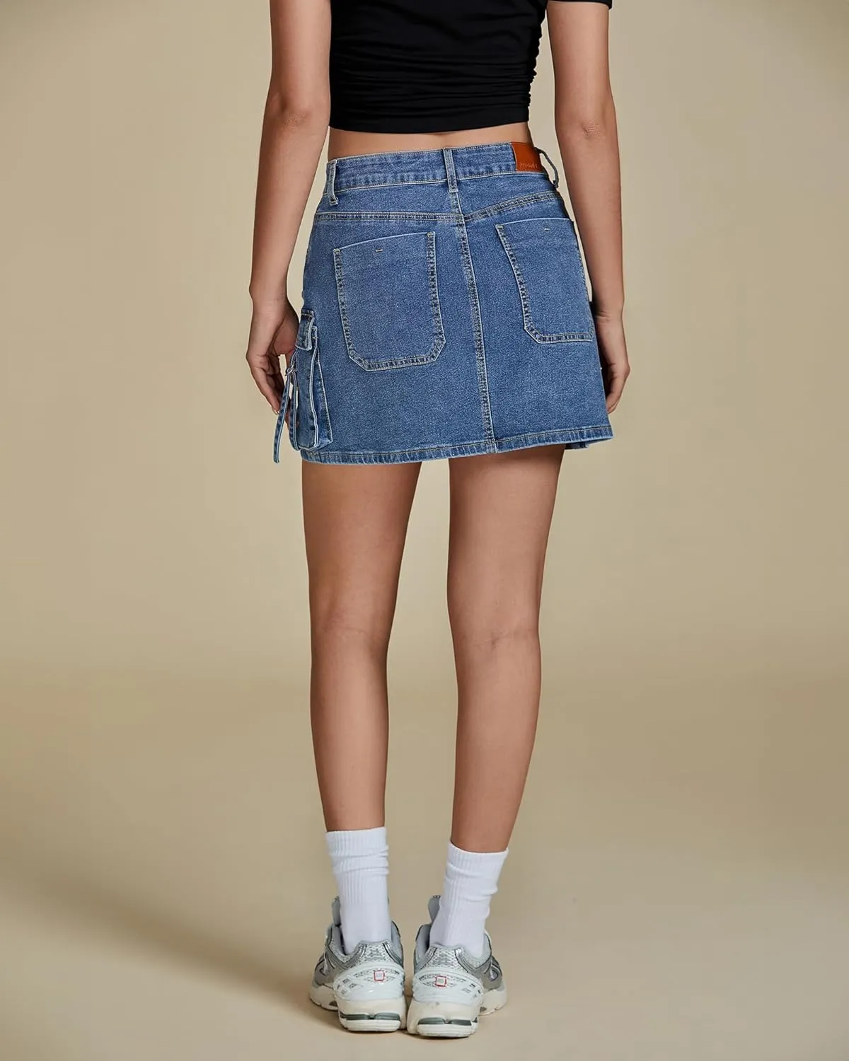 luvamia Jean Skirts for Women Denim Stretchy Cargo High Waisted Trendy Y2K Mini Skirt with Utility Pockets