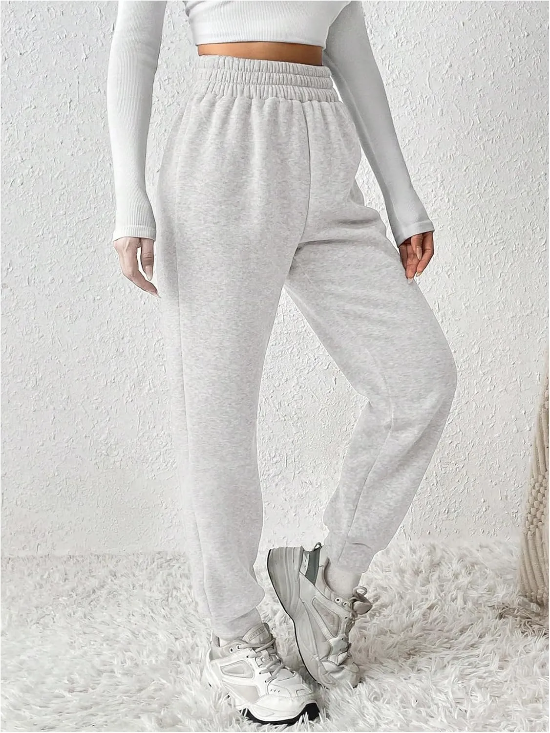 MakeMeChic Women's Elastic Waisted Plain Sweatpants Tapered Athletic Jogger Pants