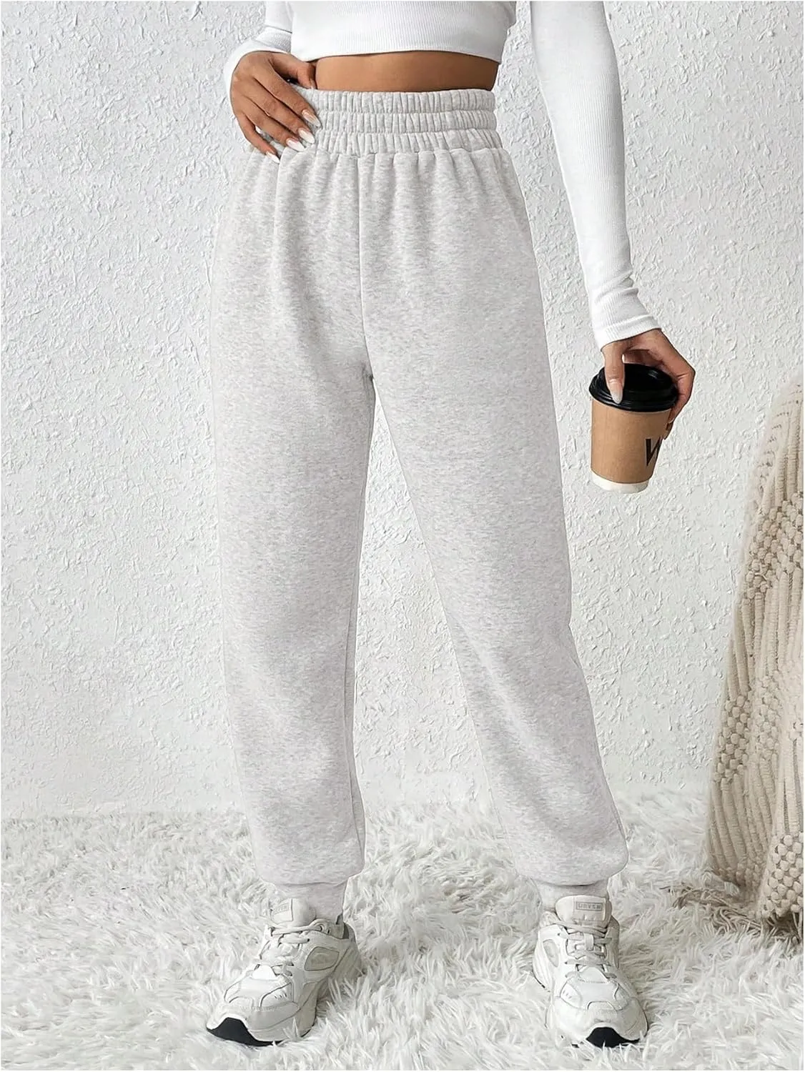 MakeMeChic Women's Elastic Waisted Plain Sweatpants Tapered Athletic Jogger Pants