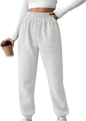 MakeMeChic Women's Elastic Waisted Plain Sweatpants Tapered Athletic Jogger Pants