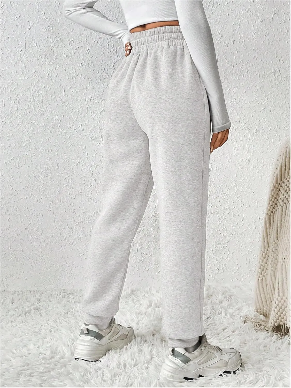 MakeMeChic Women's Elastic Waisted Plain Sweatpants Tapered Athletic Jogger Pants