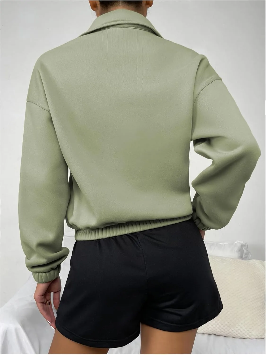 MakeMeChic Women's Half Zip Collared Sweatshirts Long Sleeve Drop Shoulder Crop Pullover Top