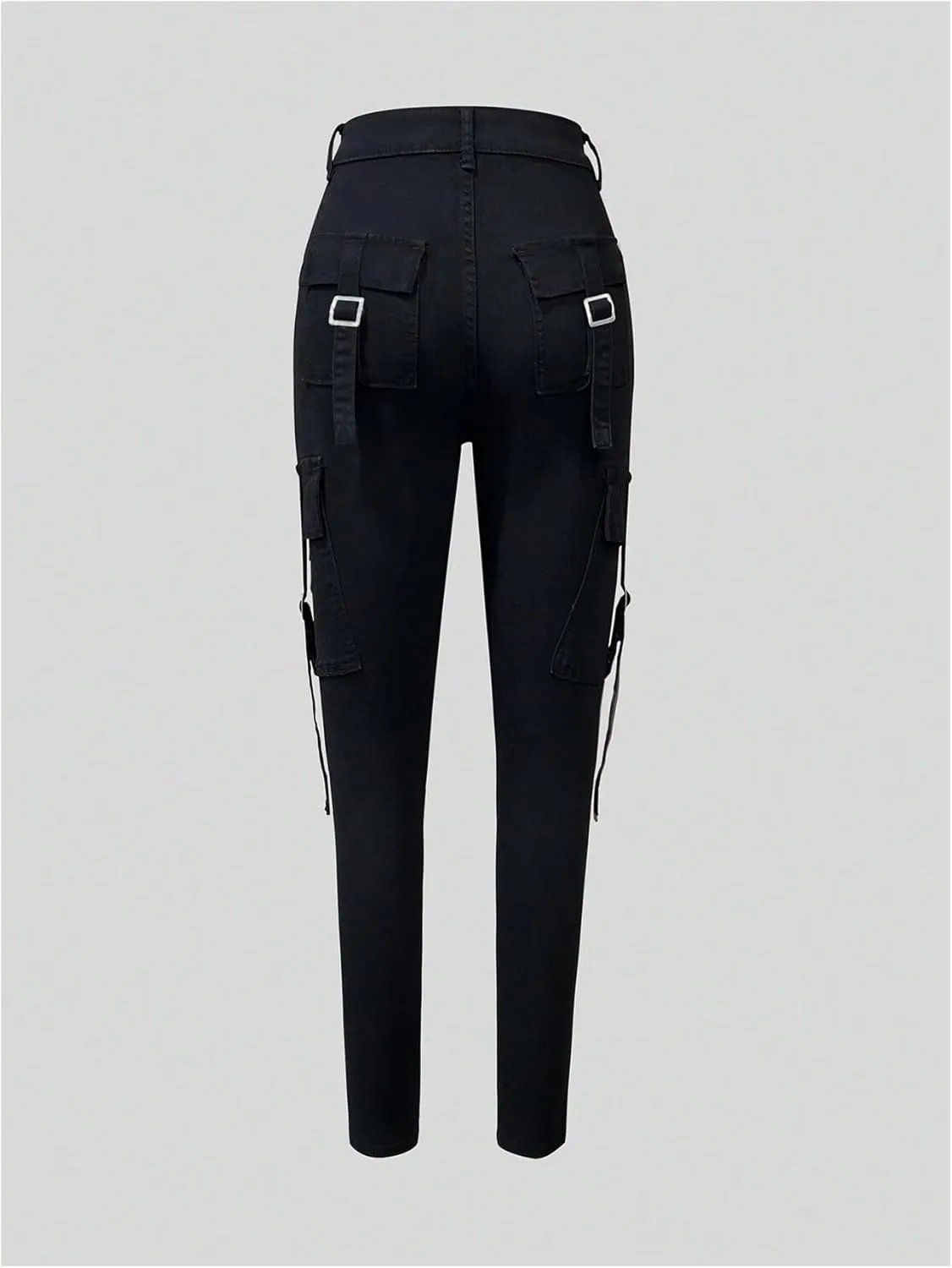 MakeMeChic Women's Zipper Fly Cargo Jeans Skinny Y2K Denim Pants Teousers with Pockets