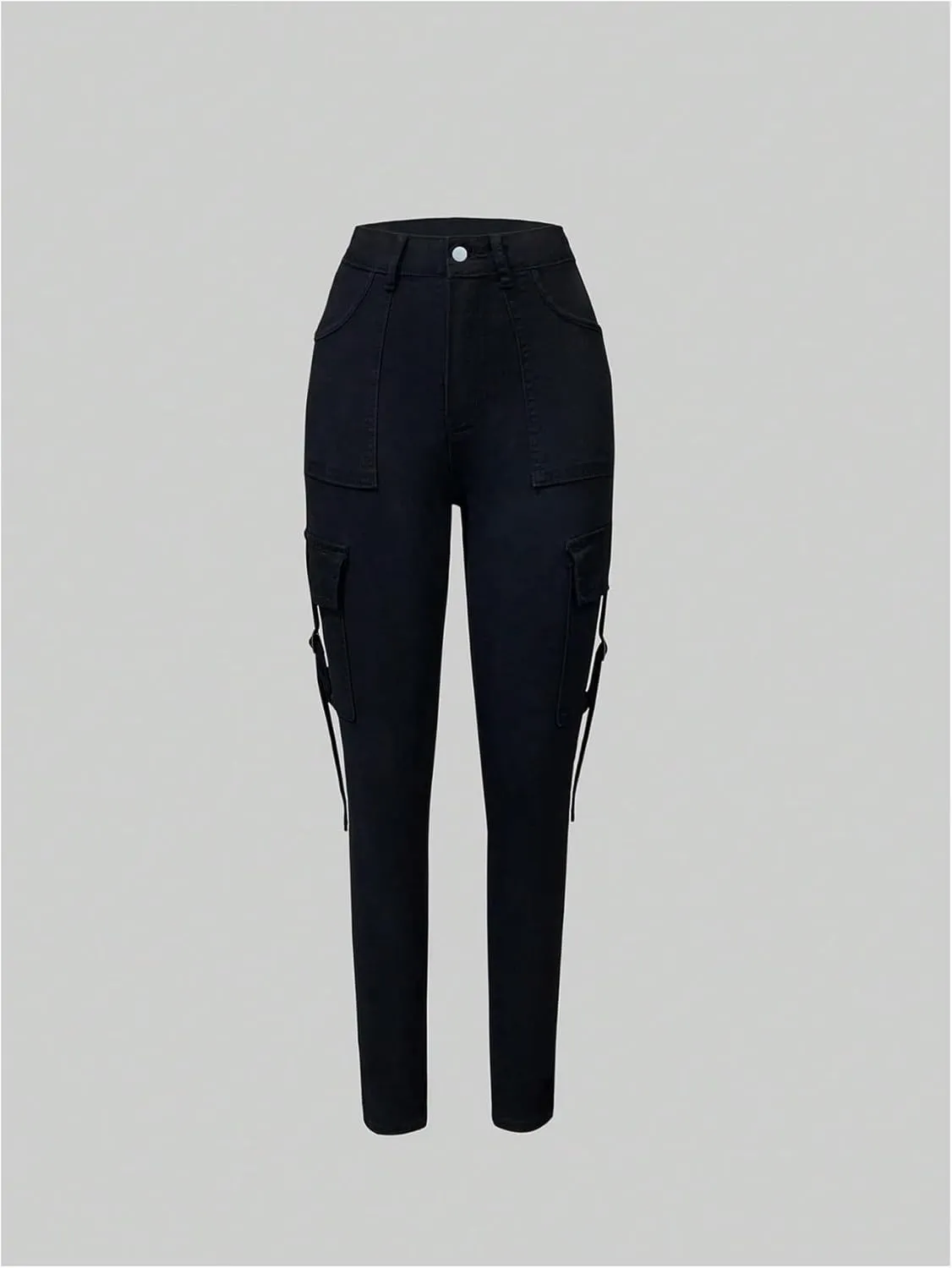 MakeMeChic Women's Zipper Fly Cargo Jeans Skinny Y2K Denim Pants Teousers with Pockets