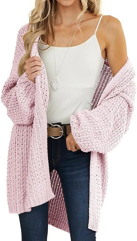 Maroway Womens Cardigan Solid Color Long Sleeve Open Front Chunky Knit Sweater Outwear