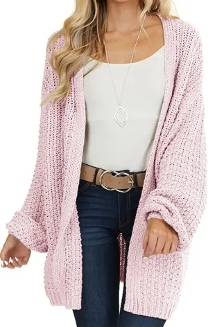 Maroway Womens Cardigan Solid Color Long Sleeve Open Front Chunky Knit Sweater Outwear