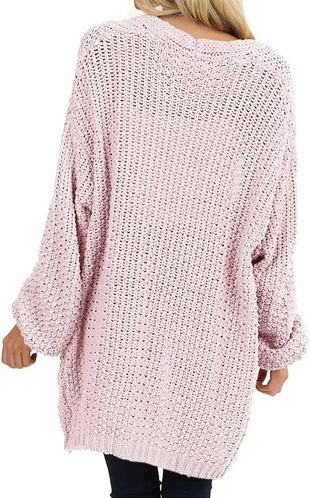 Maroway Womens Cardigan Solid Color Long Sleeve Open Front Chunky Knit Sweater Outwear